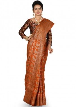 Orange Traditional Silk Saree With Blouse