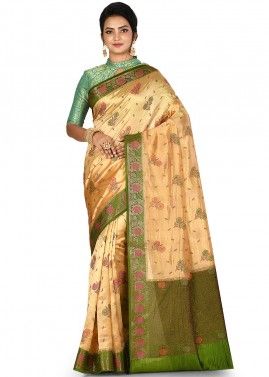 Gold Traditional Woven Saree In Silk