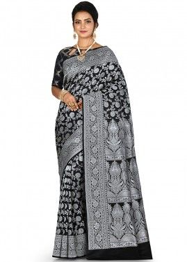 Black Banarasi Silk Traditional Saree With Blouse