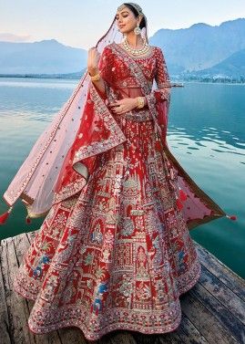 Red Embroidered Silk Lehenga Choli For Brides