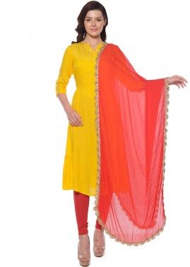 Readymade Yellow A Line Salwar Suit With Dupatta