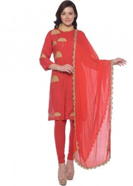 Red Slit Style Embroidered Readymade Salwar Suit