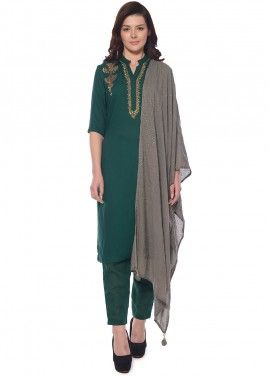 Green Embroidered Readymade Pant Salwar Suit