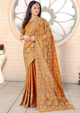 Gold Embroidered Silk Saree With Blouse