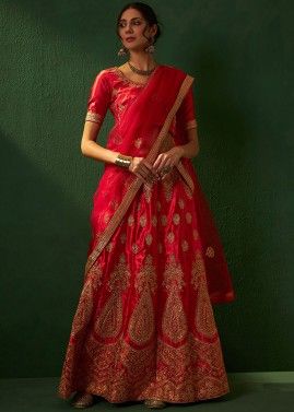 Red Embroidered Bridal Lehenga Choli In Silk