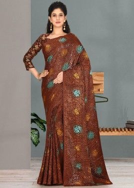 Brown Woven Shimmer Saree With Blouse
