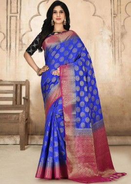 Blue Woven Kanjivaram Silk Saree With Blouse