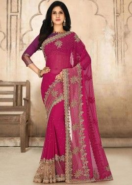 Pink Heavy Border Georgette Saree With Blouse