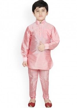 Pink Kids Readymade Silk Kurta Pyjama
