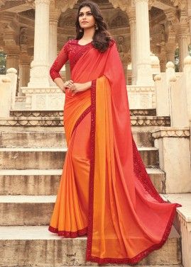 Orange Shaded Art Silk Saree With Heavy Blouse