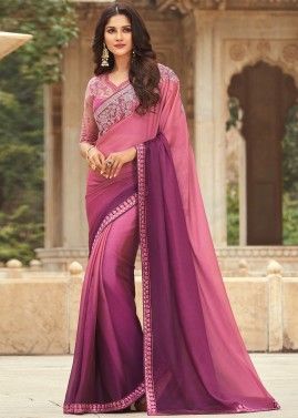 Pink and Magenta Shaded Saree With Heavy Blouse
