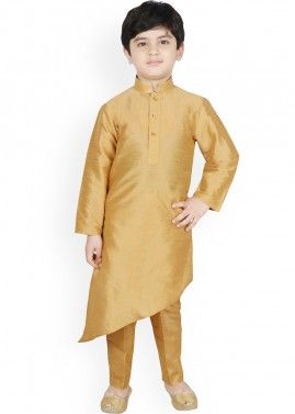 Golden Readymade Asymmetric Kids Kurta Pajama Set