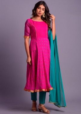 Pink Readymade Bandhej Pant Salwar Suit