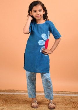 Blue Readymade Pant Salwar kameez For Kids