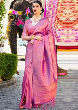 Purple Festive Kanjivaram Saree With Blouse