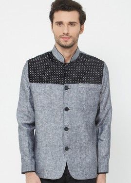 Grey Linen Bandhgala Jodhpuri Jacket
