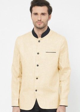 Cream Linen Readymade Bandhgala Jodhpuri Jacket
