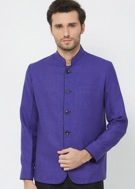 Purple Readymade Linen Bandhgala Jodhpuri Jacket