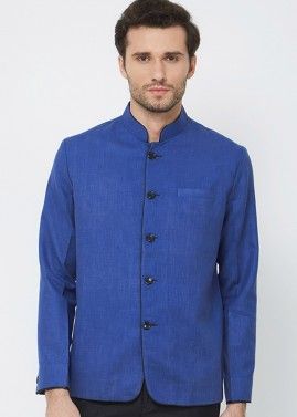 Royal Blue Readymade Bandhgala Jodhpuri Jacket