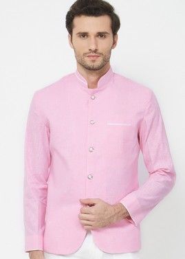 Pink Linen Readymade Bandhgala Jodhpuri Jacket