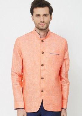 Orange Linen Readymade Bandhgala Jodhpuri Jacket
