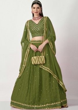 Green Sequins Embroidered Lehenga Choli