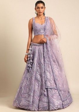 Sequins Embellished Net Lehenga Choli In Lavender