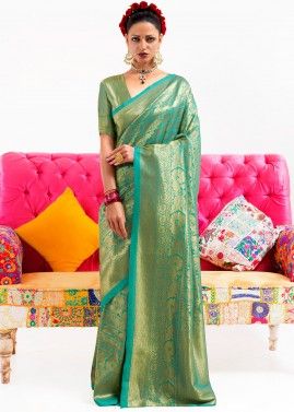 Green Zari Woven Art Silk Saree With Blouse