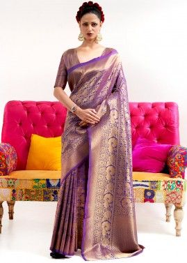 Purple Zari Woven Art Silk Saree With Blouse