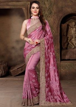 Pink Embroidered Art Silk Saree With Blouse