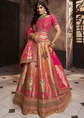 Pink Banarasi Silk Bridal Lehenga Choli In Zari Woven Work