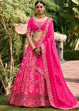 Pink Embroidered Banarasi Silk Lehenga Choli