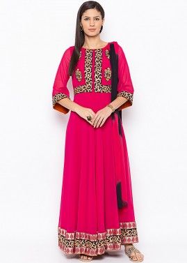 Readymade Pink Embroidered Salwar Suit With Dupatta