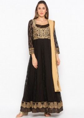 Black Embroidered Readymade Anarkali Suit