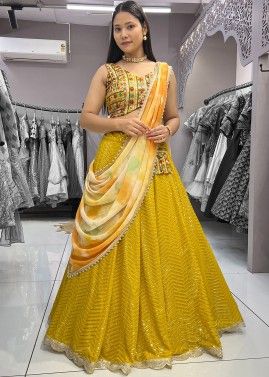 Yellow Readymade Embroidered Lehenga Choli In Georgette