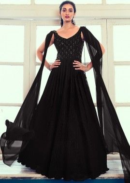 Black Readymade Embroidered Contemporary Style Gown