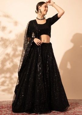 Black Sequins Embellished Net Lehenga Choli