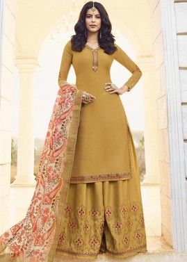 Yellow Georgette Embroidered Sharara Suit