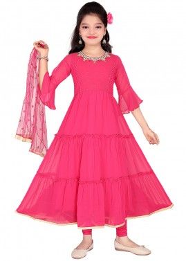 Pink Kids Readymade Salwar Suit In Georgette