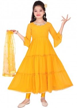 Yellow Kids Readymade Salwar Suit In Georgette