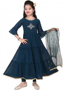 Readymade Blue Tiered Salwar Suit In Georgette