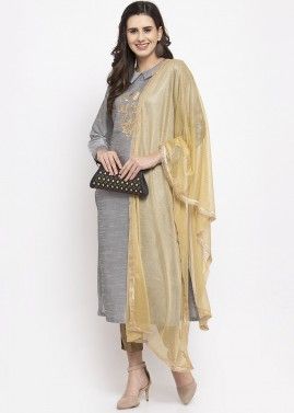 Grey Embroidered Readymade Pant Salwar Suit