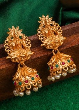 Stone Studded Traditional Golden Jhumka Earrings
