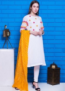 Readymade White Embroidered Pant Salwar Suit
