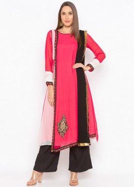 Red Asymmetric Twin Layered Readymade Pant Salwar Suit