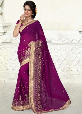 Purple Georgette Saree with Blouse