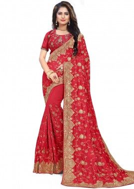 Red Heavy Border Embroidered Bridal Saree