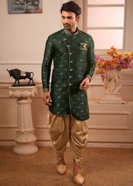 Green Art Silk Readymade Indo Western Sherwani