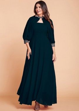 Blue Readymade Georgette Plain Gown