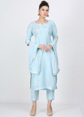 Blue Embroidered Readymade Pant Salwar Suit